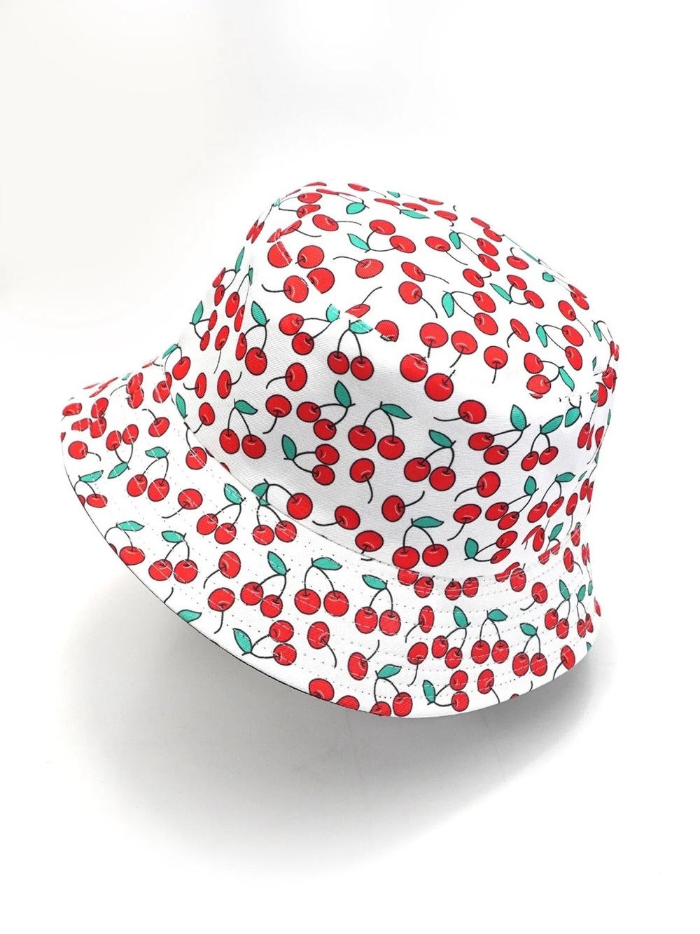 🍒 Reversible Cherry Print Bucket Hat - White with Red Cherries & Black